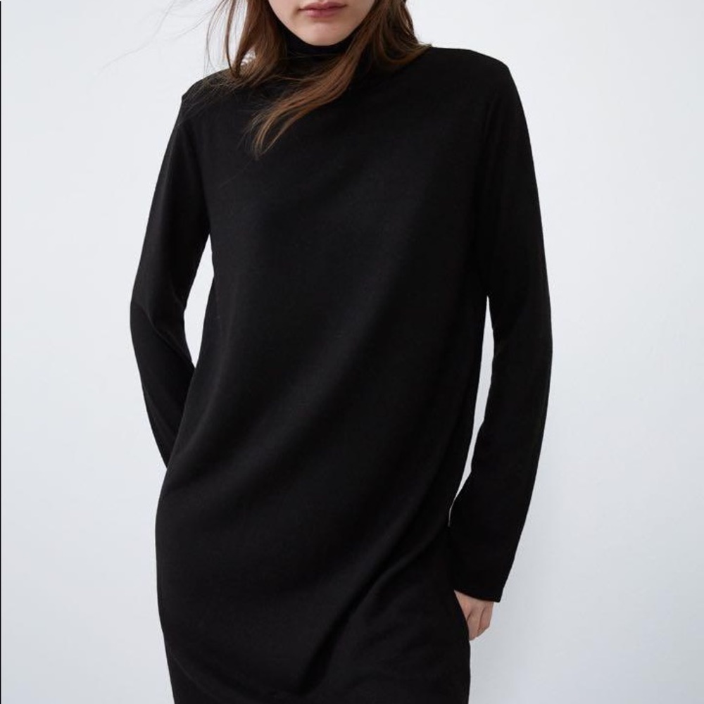 Zara Black Soft Feel High Neck Long-Sleeve Sweater Dress Size S (WORN ONCE) - Picture 2 of 6